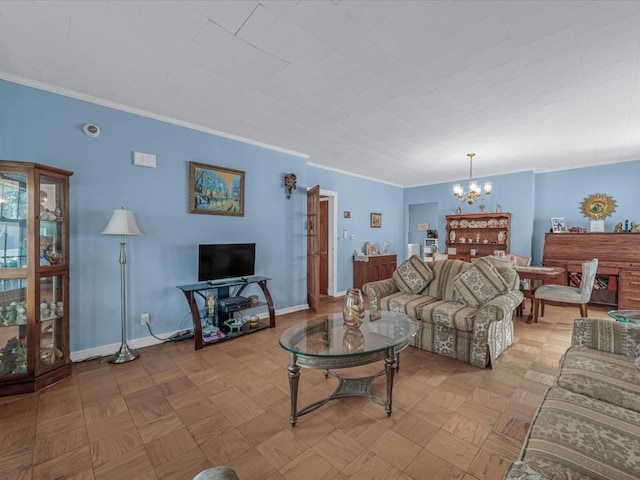 1311 154th St, Beechhurst, NY 11357 - living area with a chandelier, crown molding, and baseboards