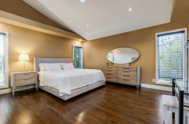 135 Ocean Ave, Massapequa, NY 11758 - bedroom with vaulted ceiling, dark wood-type flooring, baseboards, and recessed lighting