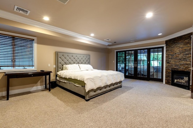 135 Ocean Ave, Massapequa, NY 11758 - bedroom featuring ornamental molding, carpet floors, access to outside, baseboards, and recessed lighting