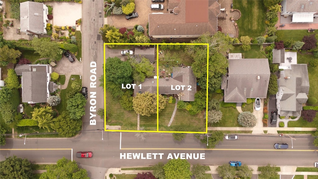2077 Byron Rd, Merrick, NY 11566 - aerial perspective of suburban area with property boundaries highlighted