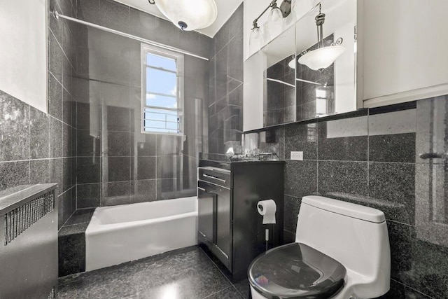 1681 Brooklyn Ave, Brooklyn, NY 11210 - full bathroom featuring tile walls, radiator heating unit, toilet,  shower combination, and vanity