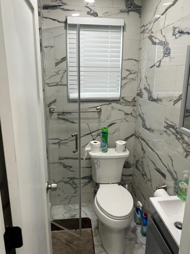 21 James Ll Burrell Ave, Hempstead, NY 11550 - bathroom with toilet, vanity, and tile walls
