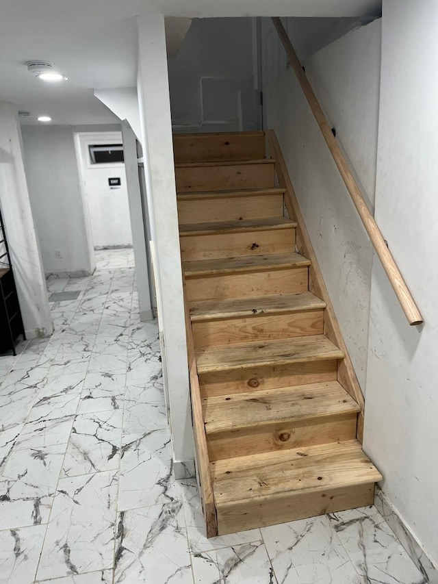 21 James Ll Burrell Ave, Hempstead, NY 11550 - stairs featuring marble finish floors and recessed lighting