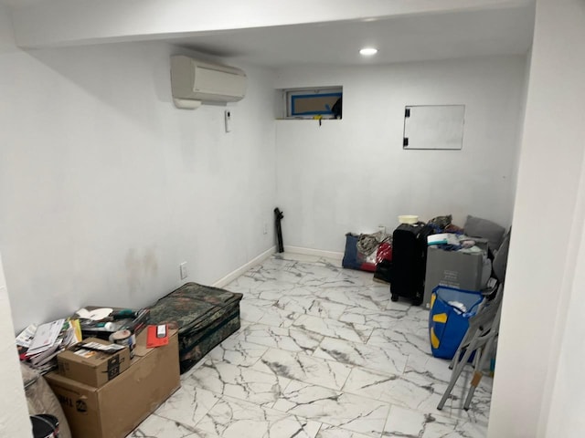 21 James Ll Burrell Ave, Hempstead, NY 11550 - finished basement featuring a wall mounted AC, marble finish flooring, and recessed lighting