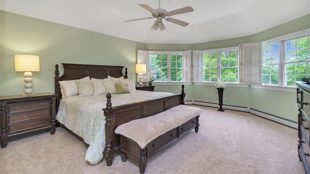 1260 Water Ter, Southold, NY 11971 - bedroom with carpet floors, a baseboard heating unit, and ceiling fan