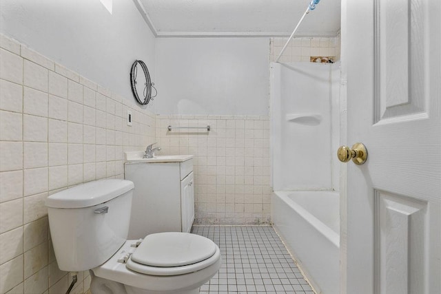 12 Gillis Ave, Nyack, NY 10960 - bathroom with tile walls, vanity, shower / washtub combination, tile patterned flooring, and wainscoting