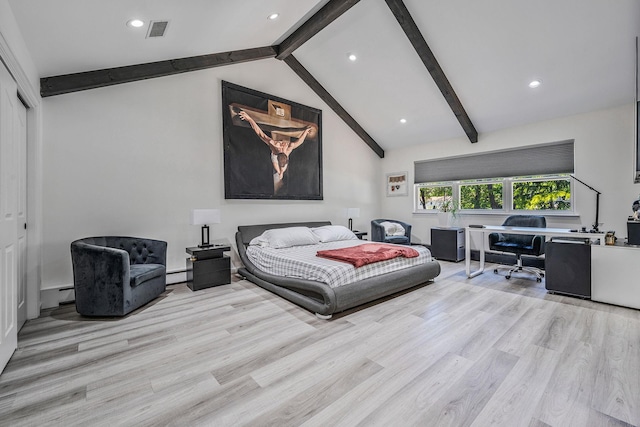 8 Hamilton Pl, Lake Grove, NY 11755 - bedroom with light wood-style flooring, a baseboard heating unit, and recessed lighting