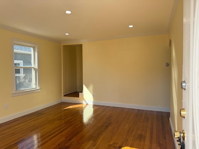 110 Terrace Ave, Elmont, NY 11003 - empty room with wood finished floors, ornamental molding, baseboards, and recessed lighting