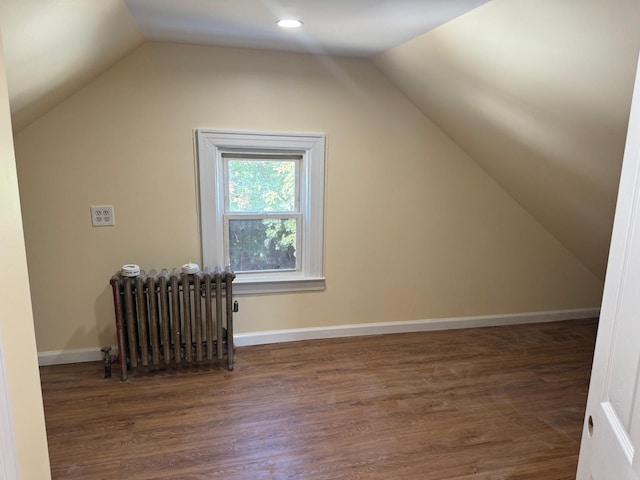 110 Terrace Ave, Elmont, NY 11003 - additional living space featuring radiator, vaulted ceiling, wood finished floors, and baseboards