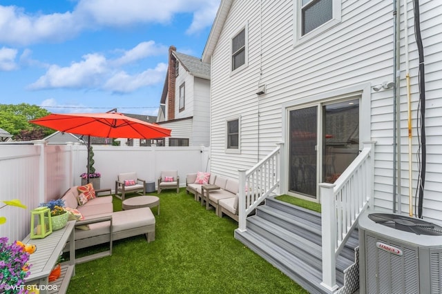 32 Henderson Ave, Port Washington, NY 11050 - view of yard with an outdoor living space and central air condition unit