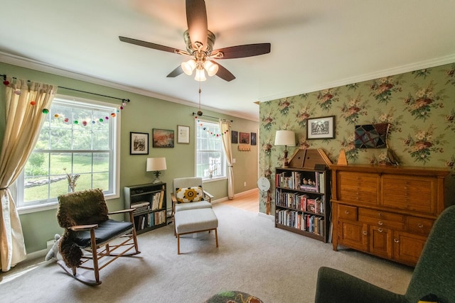 36 Valkill Dr, Poughkeepsie, NY 12601 - sitting room with crown molding, plenty of natural light, ceiling fan, and carpet floors