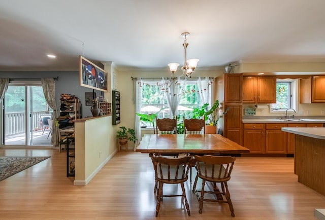36 Valkill Dr, Poughkeepsie, NY 12601 - dining room with a chandelier, light wood-style floors, ornamental molding, and baseboards