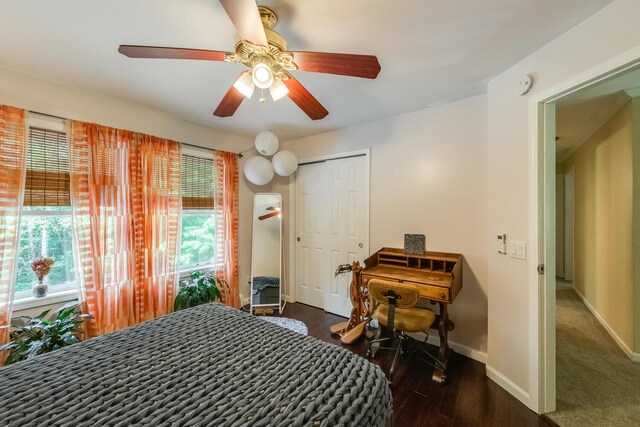 36 Valkill Dr, Poughkeepsie, NY 12601 - bedroom with a closet, wood finished floors, ceiling fan, and baseboards