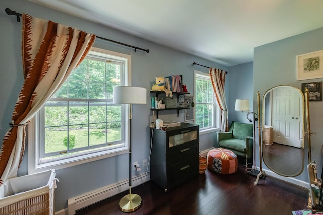 36 Valkill Dr, Poughkeepsie, NY 12601 - living area with baseboard heating, baseboards, and dark wood finished floors