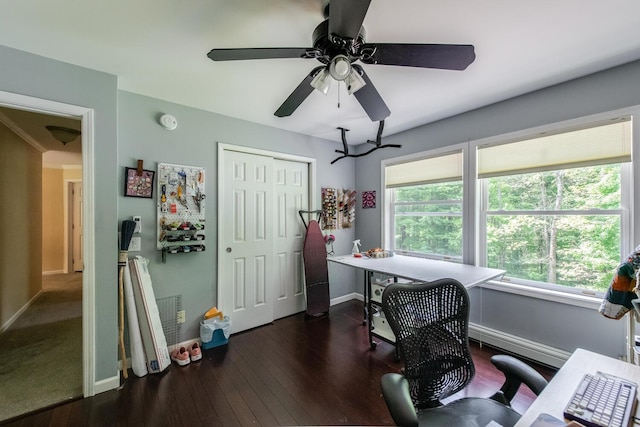 36 Valkill Dr, Poughkeepsie, NY 12601 - office space featuring a baseboard radiator, baseboards, wood finished floors, and ceiling fan