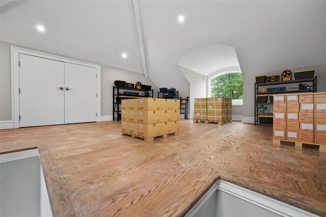 3 Hageman Ct, Katonah, NY 10536 - office featuring vaulted ceiling, baseboards, recessed lighting, and wood finished floors