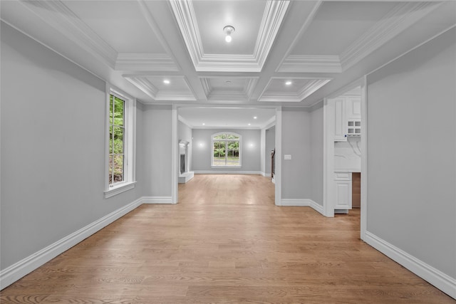 3 Hageman Ct, Katonah, NY 10536 - hall with healthy amount of natural light, recessed lighting, coffered ceiling, ornamental molding, and baseboards