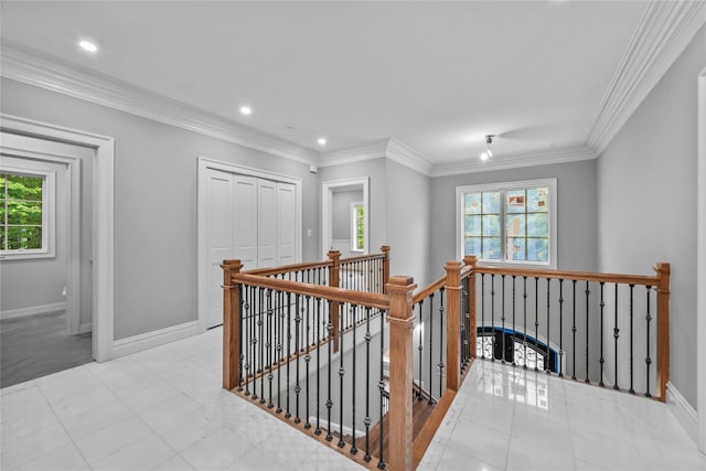 3 Hageman Ct, Katonah, NY 10536 - corridor with an upstairs landing, baseboards, recessed lighting, and ornamental molding