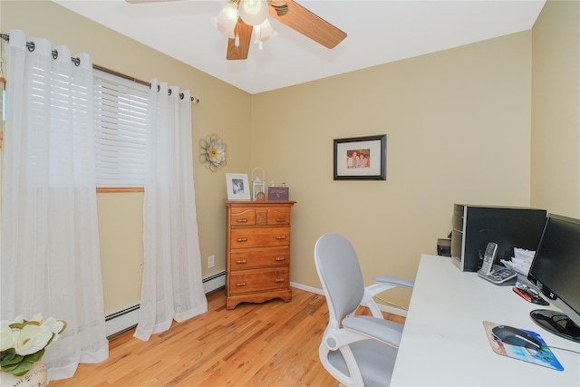 63 Dorval Ave, Staten Island, NY 10312 - office featuring ceiling fan, light wood-style floors, a baseboard heating unit, and baseboards