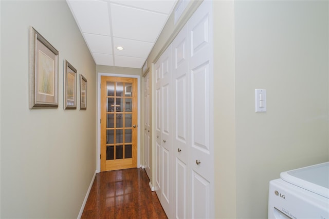 63 Dorval Ave, Staten Island, NY 10312 - corridor with recessed lighting, baseboards, dark wood-style flooring, and washer and clothes dryer