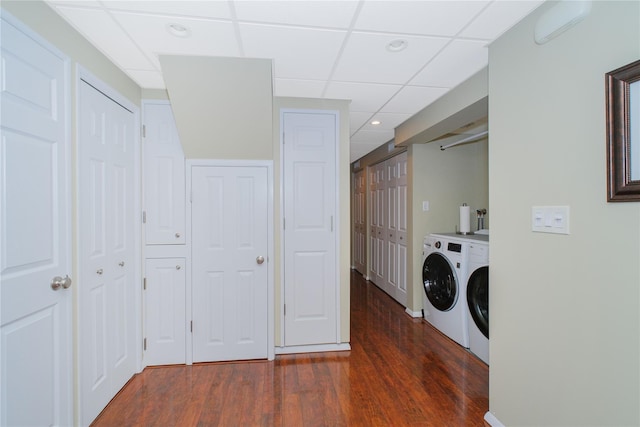 63 Dorval Ave, Staten Island, NY 10312 - laundry room featuring washing machine and clothes dryer, wood finished floors, and recessed lighting