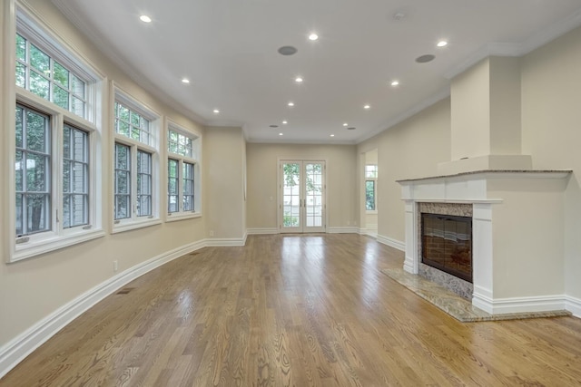 30A Shelter Rock Rd, Manhasset, NY 11030 - unfurnished living room featuring ornamental molding, wood finished floors, baseboards, a fireplace, and recessed lighting
