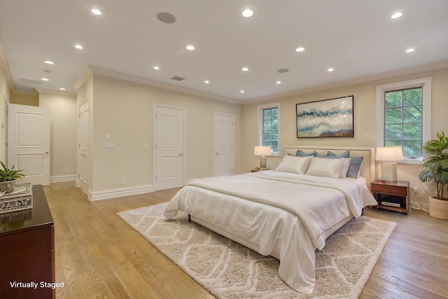 30A Shelter Rock Rd, Manhasset, NY 11030 - bedroom with ornamental molding, light wood-style flooring, recessed lighting, and baseboards