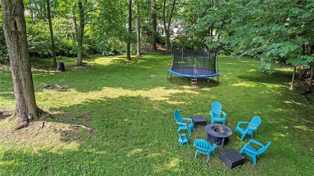 16 Lyncrest Rd, Cortlandt Manor, NY 10567 - view of green lawn with an outdoor fire pit and a trampoline