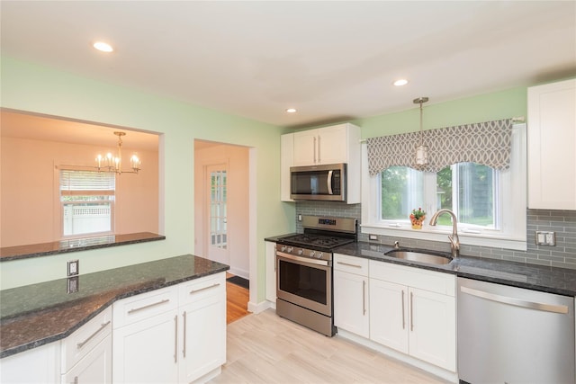 129 S St, Warwick, NY 10990 - kitchen with appliances with stainless steel finishes, a sink, white cabinetry, and recessed lighting