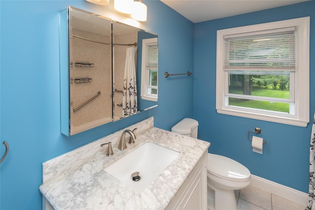 129 S St, Warwick, NY 10990 - bathroom featuring toilet, vanity, tile patterned flooring, baseboards, and a shower with curtain