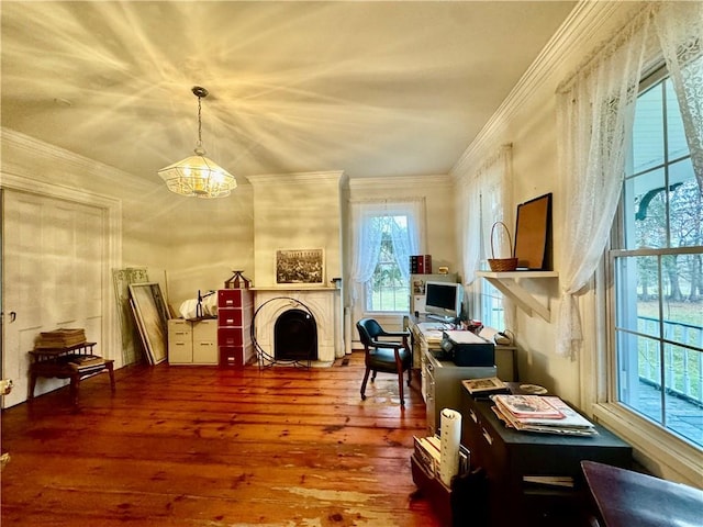 255 Howells Rd, Middletown, NY 10940 - office with a fireplace, wood finished floors, and crown molding