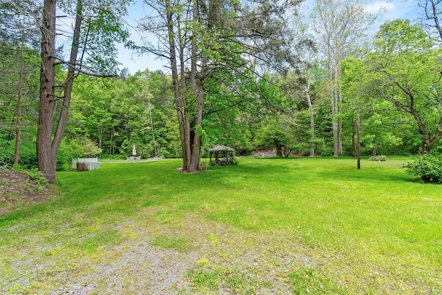 83 Tennanah Lake Rd, Roscoe, NY 12776 - view of grassy yard featuring a gazebo and a wooded view