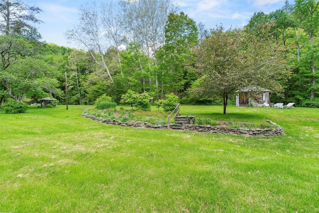 83 Tennanah Lake Rd, Roscoe, NY 12776 - view of grassy yard with a view of trees and a gazebo