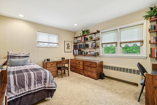 904 Woodmere Dr, North Woodmere, NY 11581 - bedroom featuring radiator heating unit, carpet flooring, and recessed lighting
