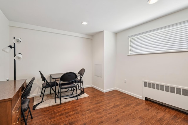 904 Woodmere Dr, North Woodmere, NY 11581 - dining space with radiator, wood finished floors, recessed lighting, and baseboards