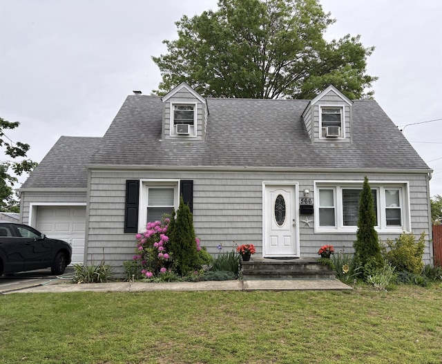 566 Park Ave, Merrick, NY 11566 - cape cod house with a garage, a front lawn, and a shingled roof