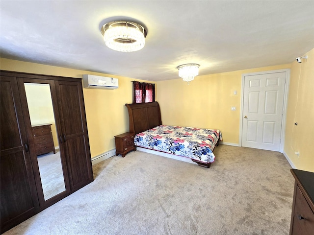 1 Terry Ln, Jericho, NY 11753 - bedroom with baseboard heating, a wall unit AC, carpet, and baseboards