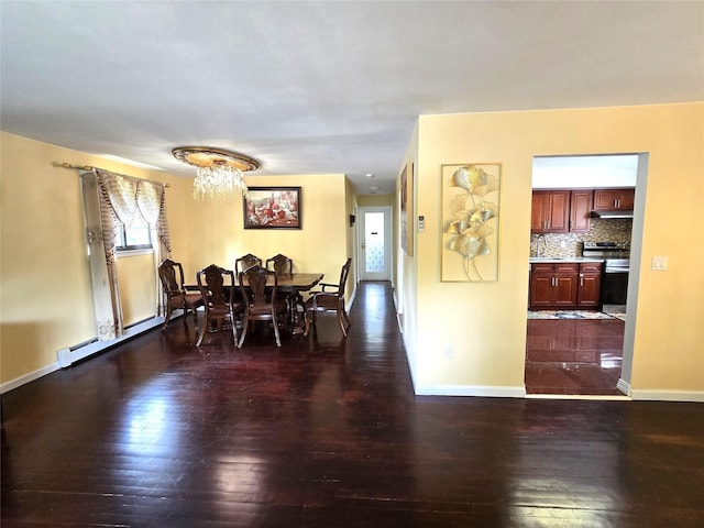 1 Terry Ln, Jericho, NY 11753 - dining room with dark wood-style flooring, a baseboard radiator, and baseboards