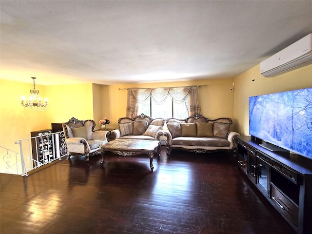 1 Terry Ln, Jericho, NY 11753 - living area featuring a wall mounted air conditioner, a chandelier, and wood-type flooring