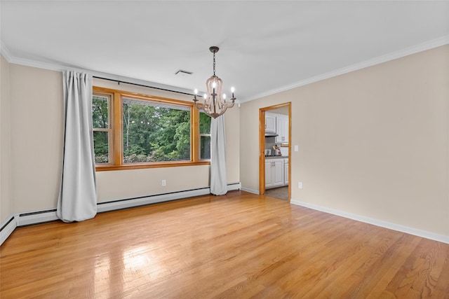 38 Degarmo Hills Rd, Wappingers Falls, NY 12590 - unfurnished room with a chandelier, light wood-style floors, ornamental molding, baseboards, and baseboard heating