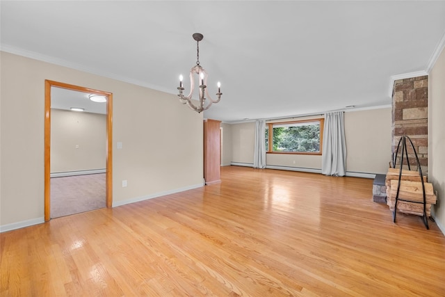 38 Degarmo Hills Rd, Wappingers Falls, NY 12590 - unfurnished room featuring a chandelier, crown molding, baseboard heating, light wood-type flooring, and baseboards