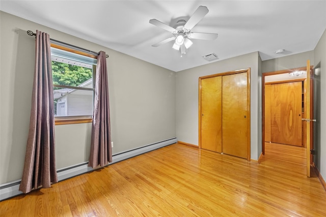 38 Degarmo Hills Rd, Wappingers Falls, NY 12590 - unfurnished bedroom with light wood-type flooring, a closet, a ceiling fan, and baseboards