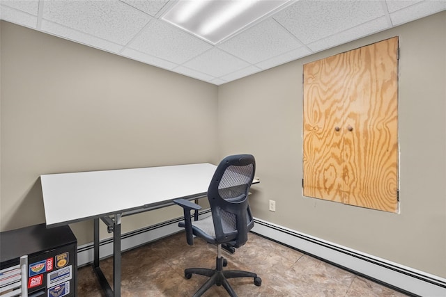 38 Degarmo Hills Rd, Wappingers Falls, NY 12590 - home office with baseboard heating, a drop ceiling, and baseboards