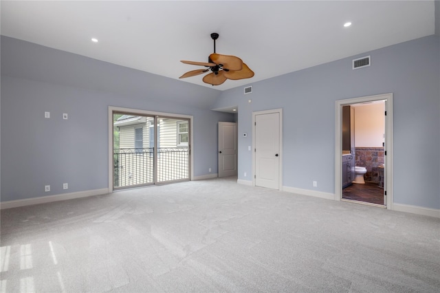 22 Commonwealth Ave, Massapequa, NY 11758 - unfurnished bedroom with lofted ceiling, baseboards, light carpet, connected bathroom, and recessed lighting