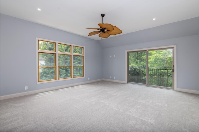 22 Commonwealth Ave, Massapequa, NY 11758 - spare room featuring baseboards, ceiling fan, carpet floors, vaulted ceiling, and recessed lighting