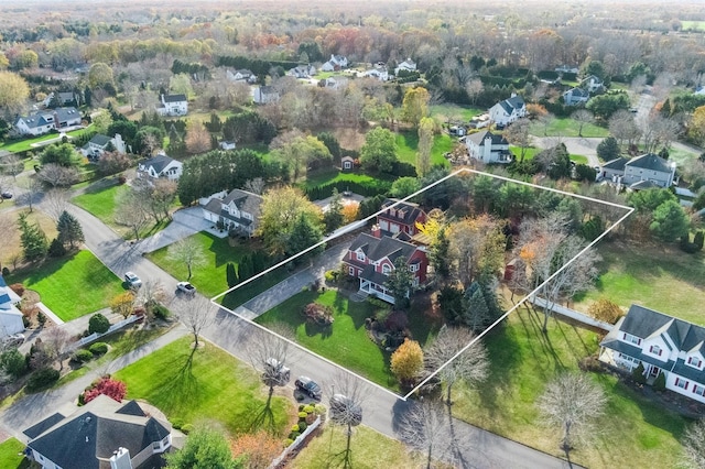 140 Grant Dr, Aquebogue, NY 11931 - aerial perspective of suburban area with property boundaries highlighted