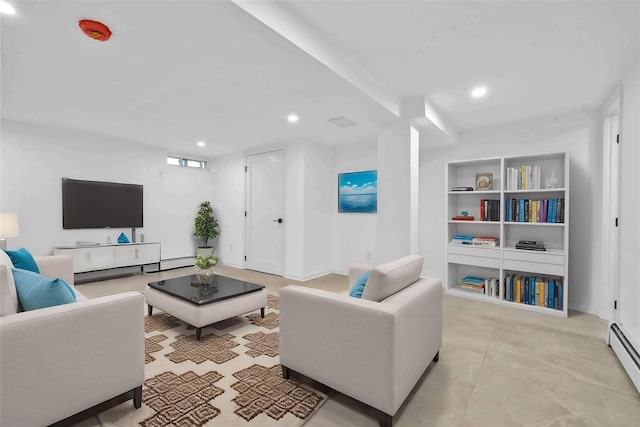3951 45th St Unit 1, Sunnyside, NY 11104 - tiled living room with a baseboard radiator and recessed lighting