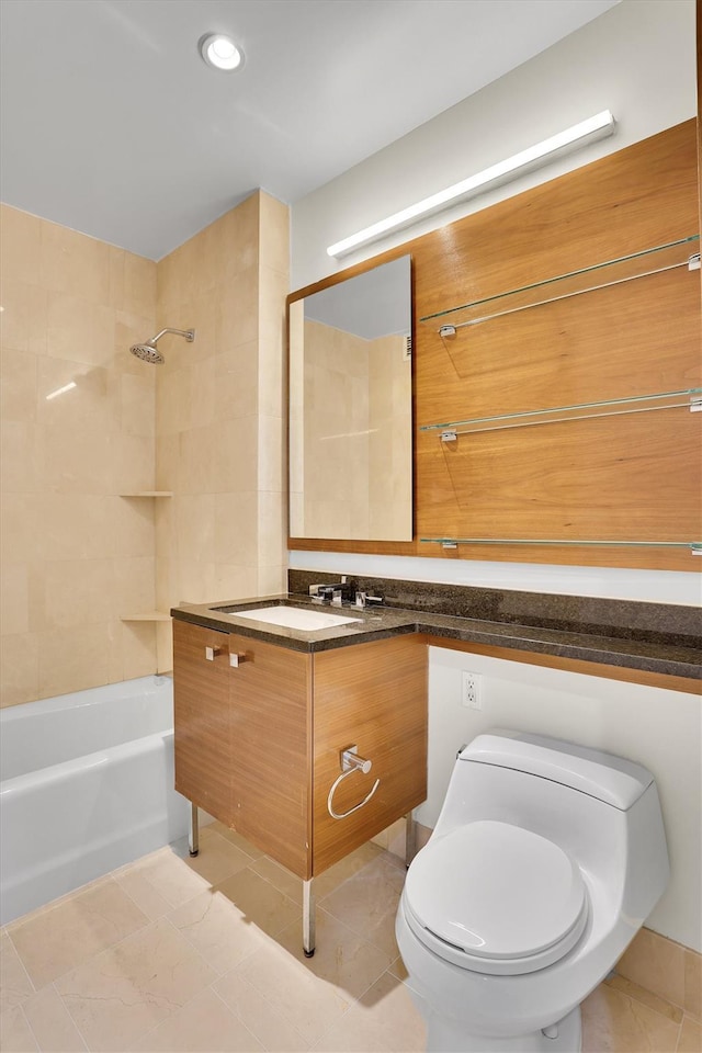 120 Riverside Blvd Unit 10T, New York Manhattan, NY 10069 - bathroom with toilet, vanity, bathing tub / shower combination, tile patterned floors, and recessed lighting