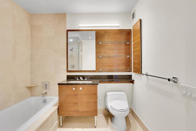 120 Riverside Blvd Unit 10T, New York Manhattan, NY 10069 - full bathroom with toilet, tiled tub, vanity, and tile patterned flooring