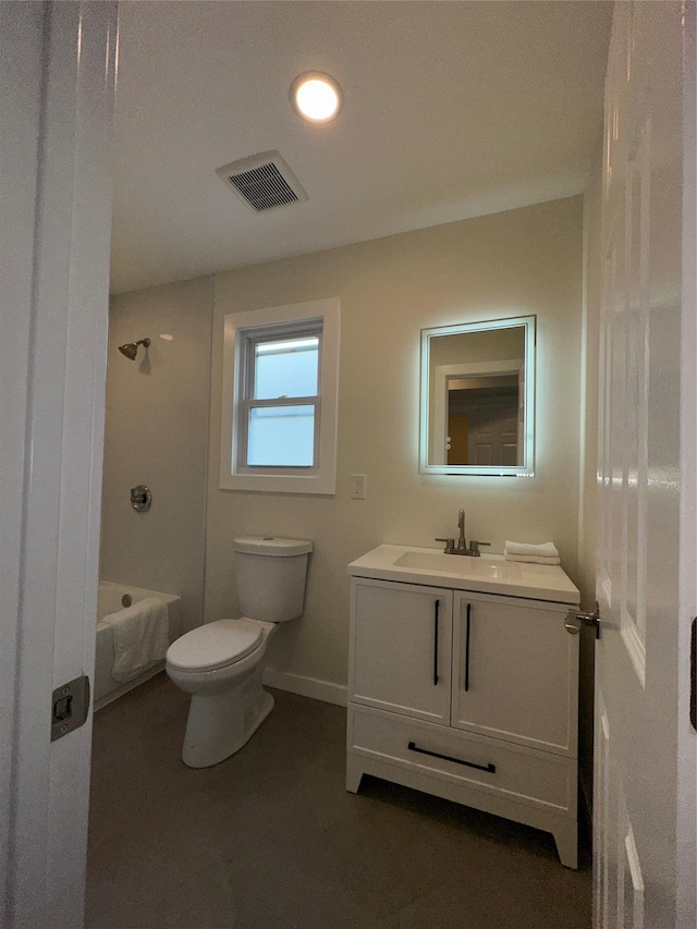 84 Windsor, Hempstead, NY 11550 - full bath featuring toilet, vanity, shower / bathtub combination, baseboards, and recessed lighting